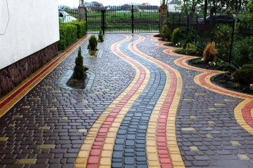 Дизайн тротуарной плитки — фото тротуарной плитки во дворе частного дома